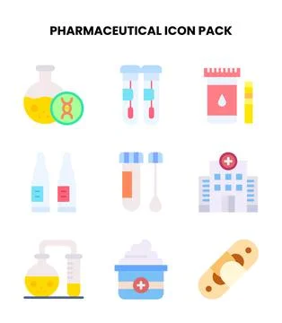 Pharmaceutical Flat Design Icons Pack Stock Illustration