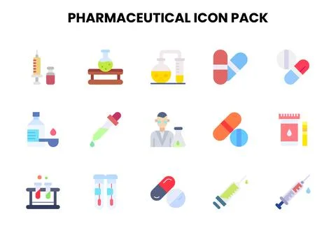 Pharmaceutical Flat Icons Pack Stock Illustration