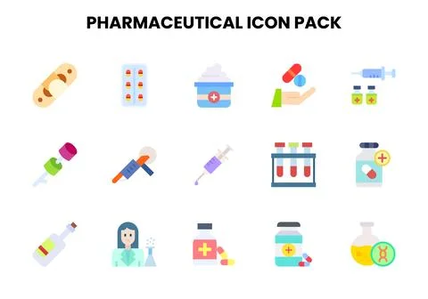 Pharmaceutical Flat Icons Pack Stock Illustration