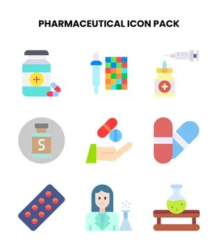 Pharmaceutical Flat Vector Icons Pack Illustrazione stock
