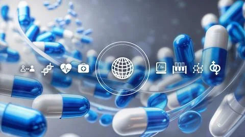 Pharmaceutical Future The Evolution of Medicine.Precision Medicine  Stock Illustration
