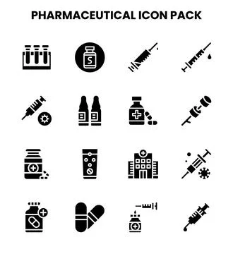 Pharmaceutical Glyph Bundle Icons Pack Stock Illustration