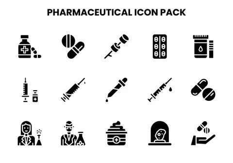 Pharmaceutical Glyph Bundle Icons Pack Stock Illustration