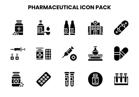 Pharmaceutical Glyph Graphics Icons Pack Stock Illustration