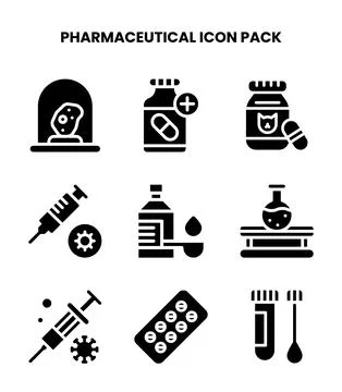 Pharmaceutical Glyph Icons Pack Stock Illustration