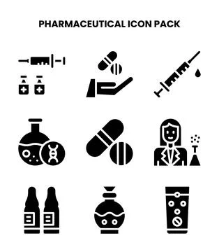 Pharmaceutical Glyph Set Icons Pack Stock Illustration