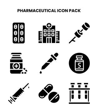Pharmaceutical Glyph Vector Icons Pack Stockillustratie