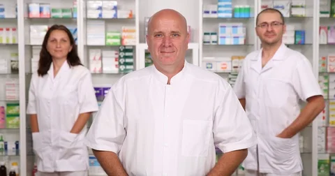 Pharmaceutical Industry Concept Pharmacy Chemist Teamwork Presentation Stock Footage 83680849