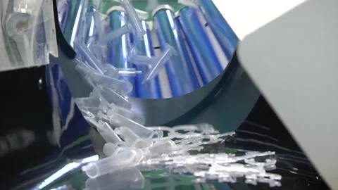 Pharmaceutical industry. Disposable Plastic Sampler Syringe. Video stock 107388743