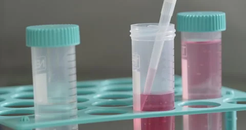 Pharmaceutical laboratory. Sample is collected with a pipette. Vaccines and Stock Footage 273105766