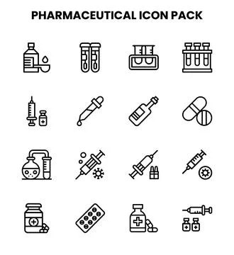 Pharmaceutical Line Bundle Icons Pack Stock Illustration