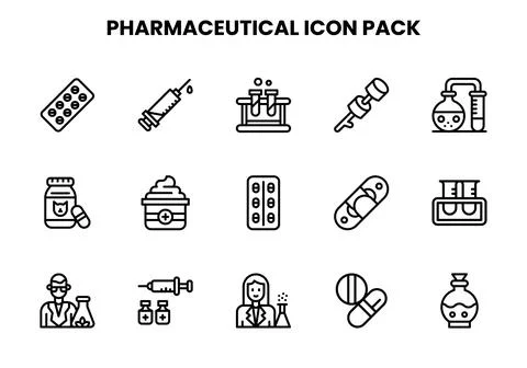 Pharmaceutical Line Collection Icons Pack Stock Illustration