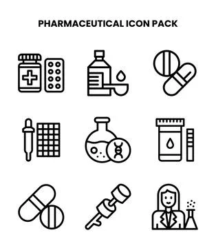 Pharmaceutical Line Collection Icons Pack Stock Illustration