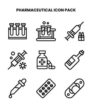Pharmaceutical Line Design Icons Pack Stock Illustration