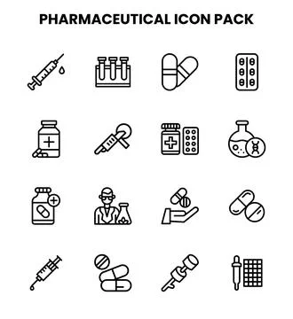 Pharmaceutical Line Scalable Icons Pack Stock Illustration