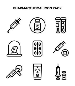 Pharmaceutical Line UI Icons Pack Stock Illustration