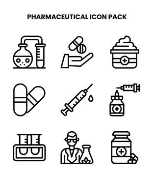 Pharmaceutical Line Vector Icons Pack Stock Illustration