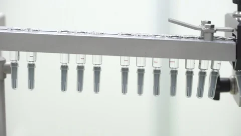 Pharmaceutical manufacturing line automatic machine at factory. Production Stock Footage 99713082