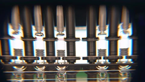 Pharmaceutical manufacturing line automatic machine at factory. Production Stock Footage 99713491