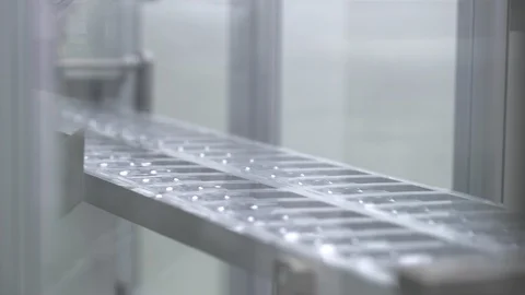 Pharmaceutical manufacturing line automatic machine at factory. Production Stock Footage 99714053