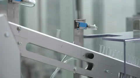 Pharmaceutical manufacturing line automatic machine at factory. Production Stock Footage 99714108