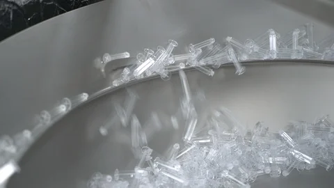 Pharmaceutical manufacturing line automatic machine at factory. Production Stock Footage 99714418