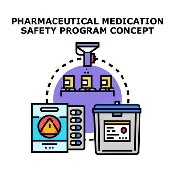 Pharmaceutical medication safety program concept protecting drug manufacturin Stock Illustration