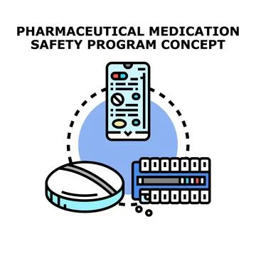 Pharmaceutical medication safety program concept illustration Illustrazione stock