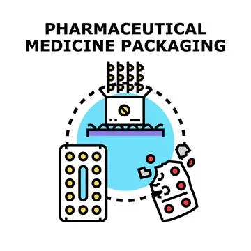 Pharmaceutical medicine packaging process and product concept Stock Illustration