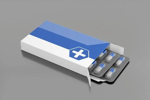 Pharmaceutical Packaging Mockup - 3d rendering Stock Photos