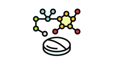 Pharmaceutical pill with molecular structure color icon animation Stock Footage 326107998