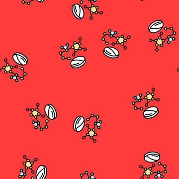 Pharmaceutical pill with molecular structure vector seamless pattern 库存插图