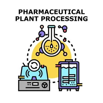 Pharmaceutical plant processing production line concept Stock Illustration