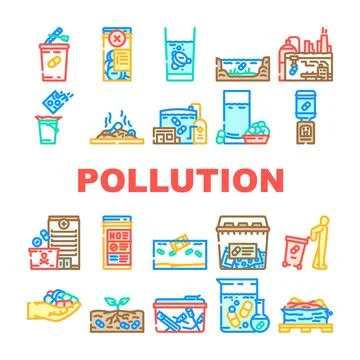 Pharmaceutical pollution ecosystem icons set vector Illustrazione stock