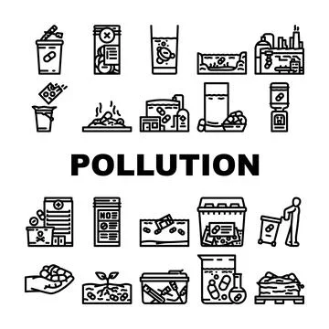 Pharmaceutical pollution ecosystem icons set vector Stock Illustration