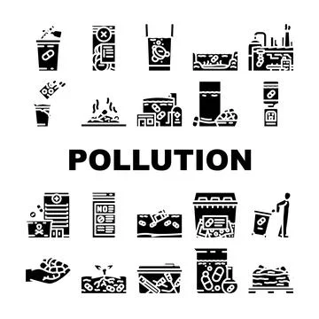 Pharmaceutical pollution ecosystem icons set vector Stockillustratie