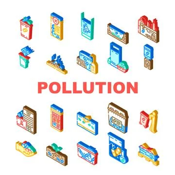 Pharmaceutical pollution ecosystem icons set vector Stockillustratie