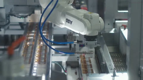 Pharmaceutical production line. Automatic factory packaging machine for Video stock 169838567