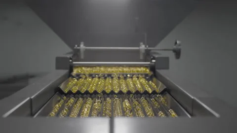 Pharmaceutical production of pills and drugs on manufacturing line Stock Footage