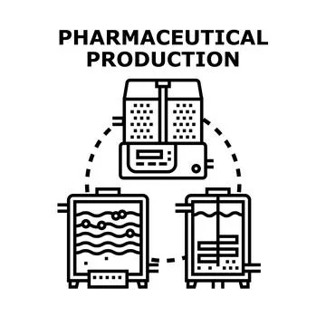 Pharmaceutical production process producing medicine vector concept Stock Illustration