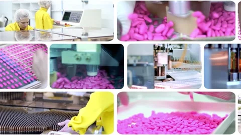 Pharmaceutical Production, Research and Development - Dynamic Split Screen V Stock Footage 266182906