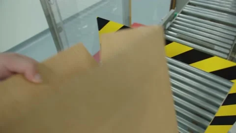 A pharmaceutical production worker takes the box with a packaged batch of Stock Footage 199686302
