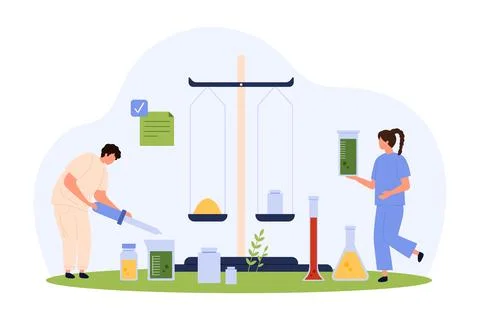 Pharmaceutical research in laboratory, tiny people scientists work on pharma Stock-Illustration
