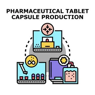Pharmaceutical tablet capsule production manufacturing process 스톡 일러스트