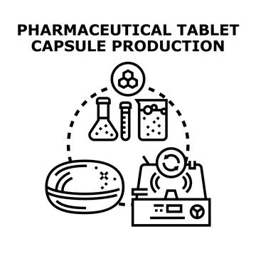 Pharmaceutical tablet capsule production process concept 스톡 일러스트