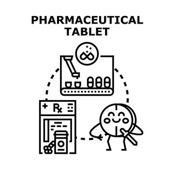Pharmaceutical tablet production process and healthcare concept Stock Illustration