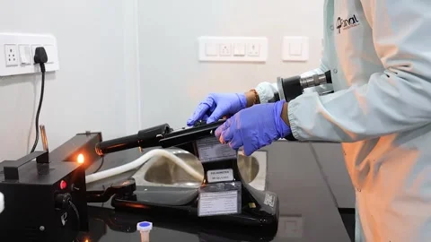 The Pharmaceutical testing process of the pharma syrups by female chemist in Video stock 304863181