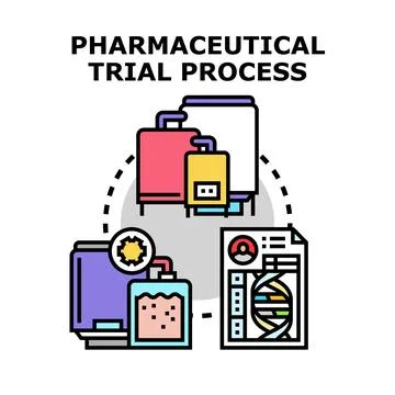 Pharmaceutical trial process developing and testing new medicines Stock Illustration