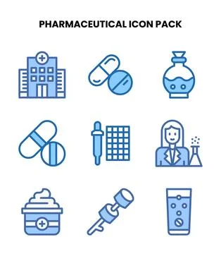 Pharmaceutical Two Colour Set Icons Pack Stock Illustration
