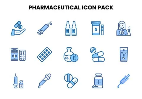 Pharmaceutical Two Colour UI Icons Pack Stock Illustration